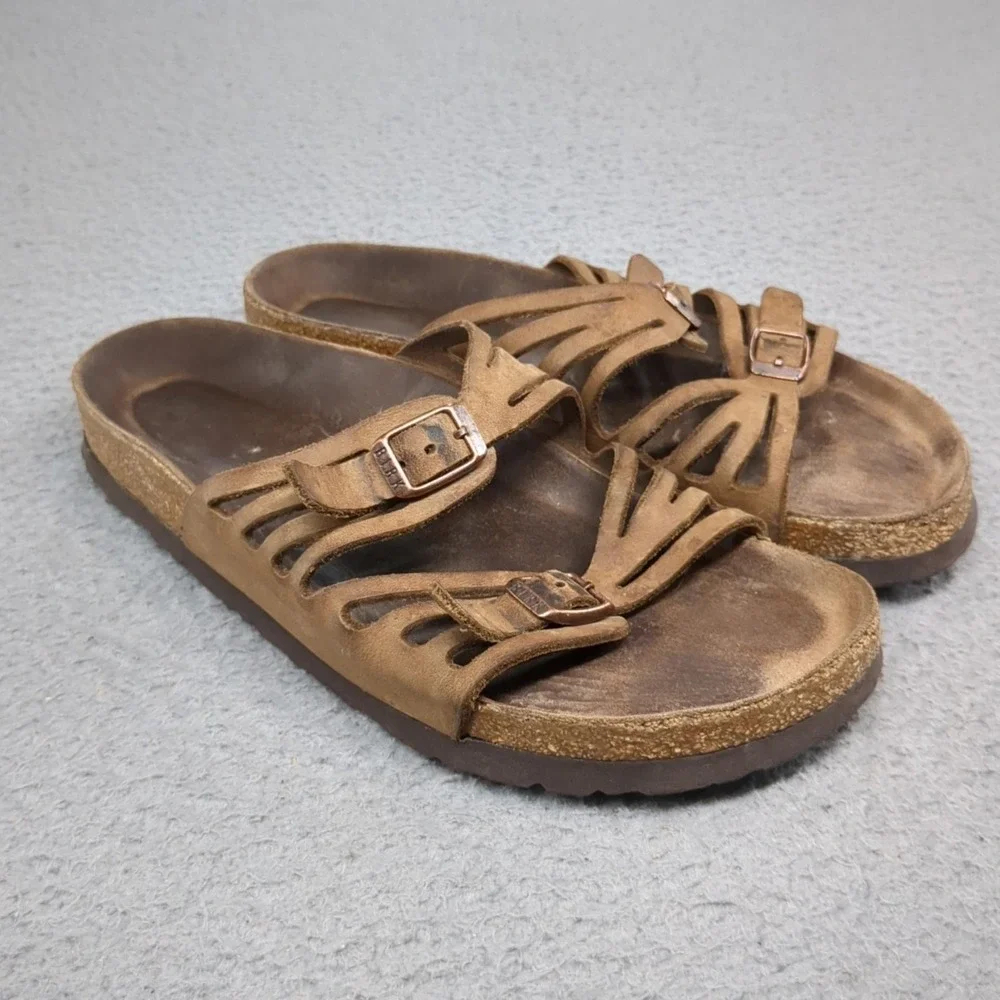Birkenstock Sandals Womens Size 8 Brown Suede Slide Comfort Strappy Footbed